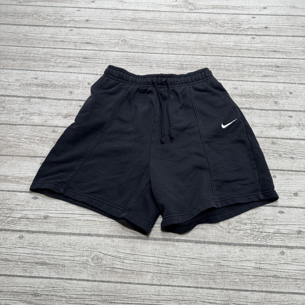 Nike Shorts Women's Small Black Swoosh Fleece High Rise Athletic Fit Sportswear